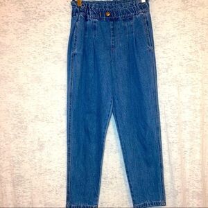 TGLA Paperbag Rigid Denim Elastic Waist High Rise Mom Jean Size S